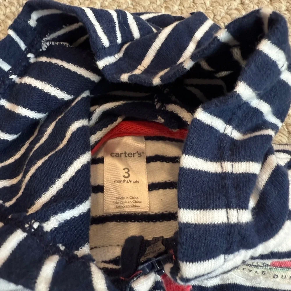Carters Size 3 Month Baby Hoodies Stripes Plaid Bundle Zip Up Pockets Comfy‎